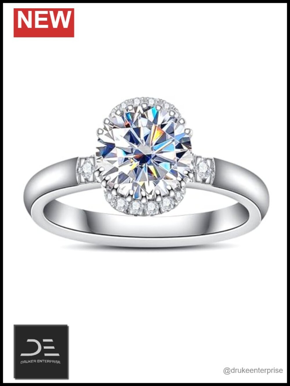 Moissanite Engagement Ring White Gold Plated Promise Ring Women